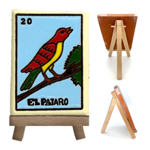 Load image into Gallery viewer, Mexican Handmade Clay Loteria Tile and Stand Tile Mexico No. 20 "El Pajaro"