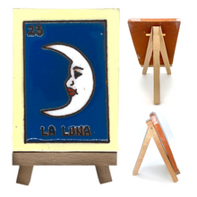Load image into Gallery viewer, Handmade Clay Loteria Tile and Stand Tile Mexico No. 23 "La Luna"