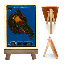 Load image into Gallery viewer, Handmade Clay Loteria Tile and Stand Tile Mexico No. 24 "El Cotorro"