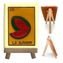 Load image into Gallery viewer, Handmade Clay Loteria Tile and Stand Tile Mexico No. 28 "La Sandia"