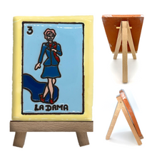 Load image into Gallery viewer, Mexican Handmade Clay Loteria Tile and Stand Tile Mexico No. 3 "La Dama"