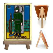 Load image into Gallery viewer, Handmade Clay Loteria Tile and Stand Tile Mexico No. 34 "El Soldado"