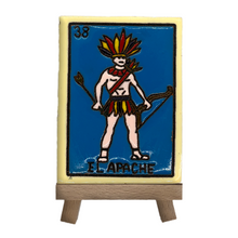 Load image into Gallery viewer, Handmade Clay Loteria Tile and Stand Tile Mexico No. 38 "El Apache"