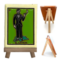Load image into Gallery viewer, Mexican Handmade Clay Loteria Tile and Stand Tile Mexico No. 4 "El Catrin"