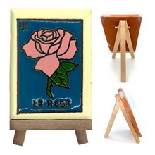 Load image into Gallery viewer, Handmade Clay Loteria Tile and Stand Tile Mexico No. 41 "La Rosa"