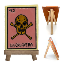 Load image into Gallery viewer, Handmade Clay Loteria Tile and Stand Tile Mexico No. 42 "La Calavera"