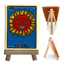 Load image into Gallery viewer, Handmade Clay Loteria Tile and Stand Tile Mexico No. 46 "El Sol"