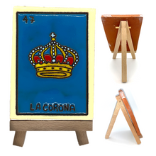 Load image into Gallery viewer, Handmade Clay Loteria Tile and Stand Tile Mexico No. 47 "La Corona"