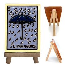 Load image into Gallery viewer, Mexican Handmade Clay Loteria Tile and Stand Tile Mexico No. 5 "El Paraguas"