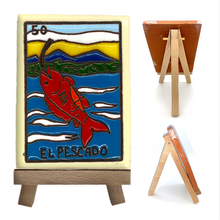 Load image into Gallery viewer, Handmade Clay Loteria Tile and Stand Tile Mexico No. 50 "El Pescado"