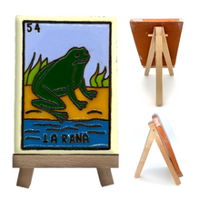 Load image into Gallery viewer, Handmade Clay Loteria Tile and Stand Tile Mexico No. 54 "La Rana"