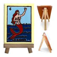 Load image into Gallery viewer, Mexican Handmade Clay Loteria Tile and Stand Tile Mexico No. 6 "La Sirena"