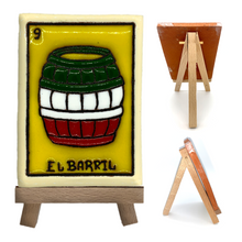 Load image into Gallery viewer, Mexican Handmade Clay Loteria Tile and Stand Tile Mexico No. 9 "El Barril"