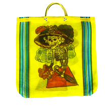 Load image into Gallery viewer, Mercado Mesh Tote Bags Totes & Purses Mexico Catrina Yellow