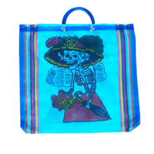 Load image into Gallery viewer, Mercado Mesh Tote Bags Totes & Purses Mexico Catrina Blue
