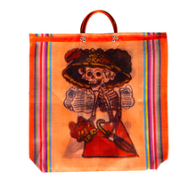 Load image into Gallery viewer, Mercado Mesh Tote Bags Totes & Purses Mexico Catrina Orange