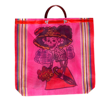 Load image into Gallery viewer, Mercado Mesh Tote Bags Totes & Purses Mexico Catrina Pink