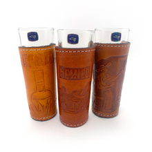 Load image into Gallery viewer, Handmade Mexican Leather Tequila Shot Glass (3-Pack) Bar Goods Mexico Zacatecas Style