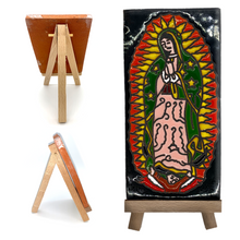 Load image into Gallery viewer, Handmade Mexican Clay Tile and Stand - Virgen de Guadalupe (Tall) Tile Mexico Dark Blue Tile