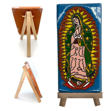 Load image into Gallery viewer, Handmade Mexican Clay Tile and Stand - Virgen de Guadalupe (Tall) Tile Mexico Blue Tile