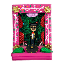 Load image into Gallery viewer, Handmade Shadow Box Nicho - Mariachi "El Gavilancillo" Shadow Boxes Mexico CC Fuscia Wood Box