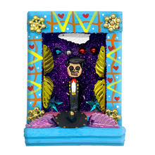 Load image into Gallery viewer, Handmade Shadow Box Nicho - Mariachi "El Gavilancillo" Shadow Boxes Mexico CC Blue Wood Box