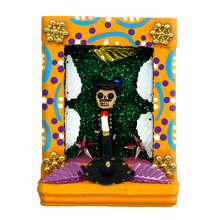 Load image into Gallery viewer, Handmade Shadow Box Nicho - Mariachi "El Gavilancillo" Shadow Boxes Mexico CC Orange Wood Box