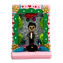 Load image into Gallery viewer, Handmade Shadow Box Nicho - Mariachi "El Gavilancillo" Shadow Boxes Mexico CC Pink Wood Box
