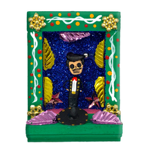 Load image into Gallery viewer, Handmade Shadow Box Nicho - Mariachi "El Gavilancillo" Shadow Boxes Mexico CC Green Wood Box