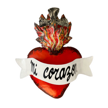 Load image into Gallery viewer, Handmade Frida 3D Tin Hearts Tin Milagro Hearts Mexico