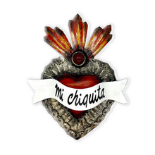 Load image into Gallery viewer, Handmade Frida 3D Tin Hearts Tin Milagro Hearts Mexico Mi Chiquita - Flair/Ruby