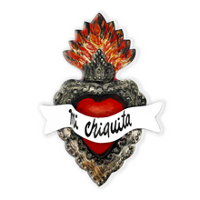Load image into Gallery viewer, Handmade Frida 3D Tin Hearts Tin Milagro Hearts Mexico Mi Chiquita - Flame/Crown
