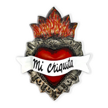 Load image into Gallery viewer, Handmade Frida 3D Tin Hearts Tin Milagro Hearts Mexico Mi Chiquita - Flame