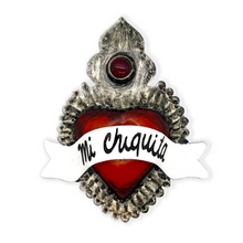 Load image into Gallery viewer, Handmade Frida 3D Tin Hearts Tin Milagro Hearts Mexico Mi Chiquita - Spade Ruby