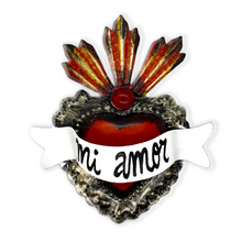 Load image into Gallery viewer, Handmade Frida 3D Tin Hearts Tin Milagro Hearts Mexico