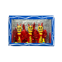 Load image into Gallery viewer, Handmade Window Shadow Box Nicho  - Tres Diablitas Shadow Boxes Mexico CC Blue Wood Box