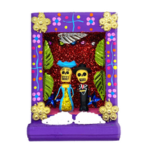 Load image into Gallery viewer, Handmade Shadow Box Nicho - Catrina y Catrin Shadow Boxes Mexico CC Lavender Wood Box