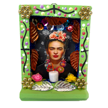Load image into Gallery viewer, Handmade Shadow Box Nicho - Frida Candle Shadow Boxes Mexico CC Green Wood Box D