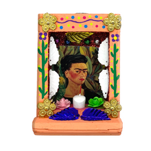 Load image into Gallery viewer, Handmade Shadow Box Nicho - Frida Candle Shadow Boxes Mexico CC Peach Wood Box 03