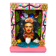 Load image into Gallery viewer, Handmade Shadow Box Nicho - Frida Candle Shadow Boxes Mexico CC Pink Wood Box E