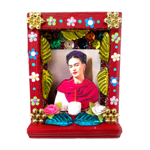 Load image into Gallery viewer, Handmade Shadow Box Nicho - Frida Candle Shadow Boxes Mexico CC Ruby Wood Box G