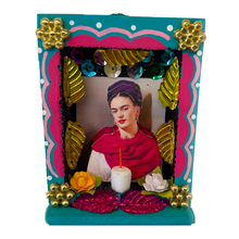 Load image into Gallery viewer, Handmade Shadow Box Nicho - Frida Candle Shadow Boxes Mexico CC Teal Wood Box C