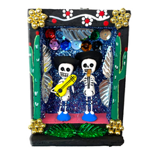 Load image into Gallery viewer, Handmade Shadow Box Nicho - Calaca Musicos (Skeletons) Shadow Boxes Mexico CC Black Wood Box