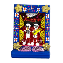 Load image into Gallery viewer, Handmade Shadow Box Nicho - Calaca Musicos (Skeletons) Shadow Boxes Mexico CC Blue Wood Box