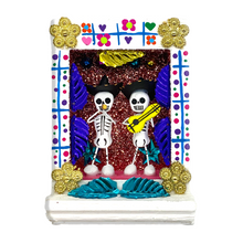 Load image into Gallery viewer, Handmade Shadow Box Nicho - Calaca Musicos (Skeletons) Shadow Boxes Mexico CC White Wood Box