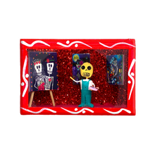 Load image into Gallery viewer, Handmade Window Shadow Box Nicho - Diego Rivera (El Pintor) Shadow Boxes Mexico CC Red Wood Box