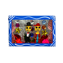 Load image into Gallery viewer, Handmade Window Shadow Box Nicho - Catrina y Catrin Shadow Boxes Mexico CC Blue Wood Box