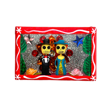 Load image into Gallery viewer, Handmade Window Shadow Box Nicho - Catrina y Catrin Shadow Boxes Mexico CC Red Wood Box