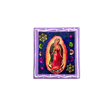 Load image into Gallery viewer, Handmade Wood Portrait Nicho Magnet - Virgen de Guadalupe Shadow Boxes Mexico Lilac Box