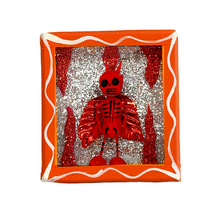 Load image into Gallery viewer, Handmade Wood Portrait Nicho Magnet - Diablito Calaca Shadow Boxes Mexico Orange Wood Box